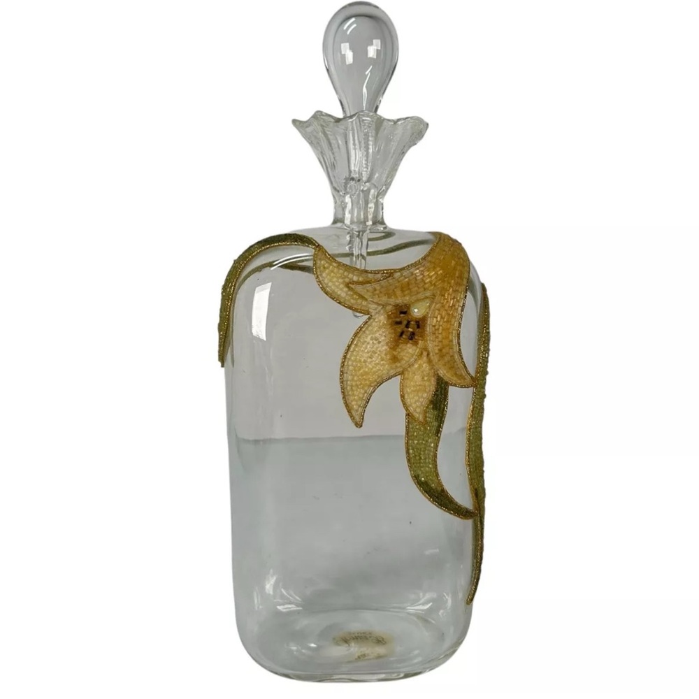 Art Nouveau Sonia B France Hand Blown Perfume Bottle & Stopper Beaded Appliqué